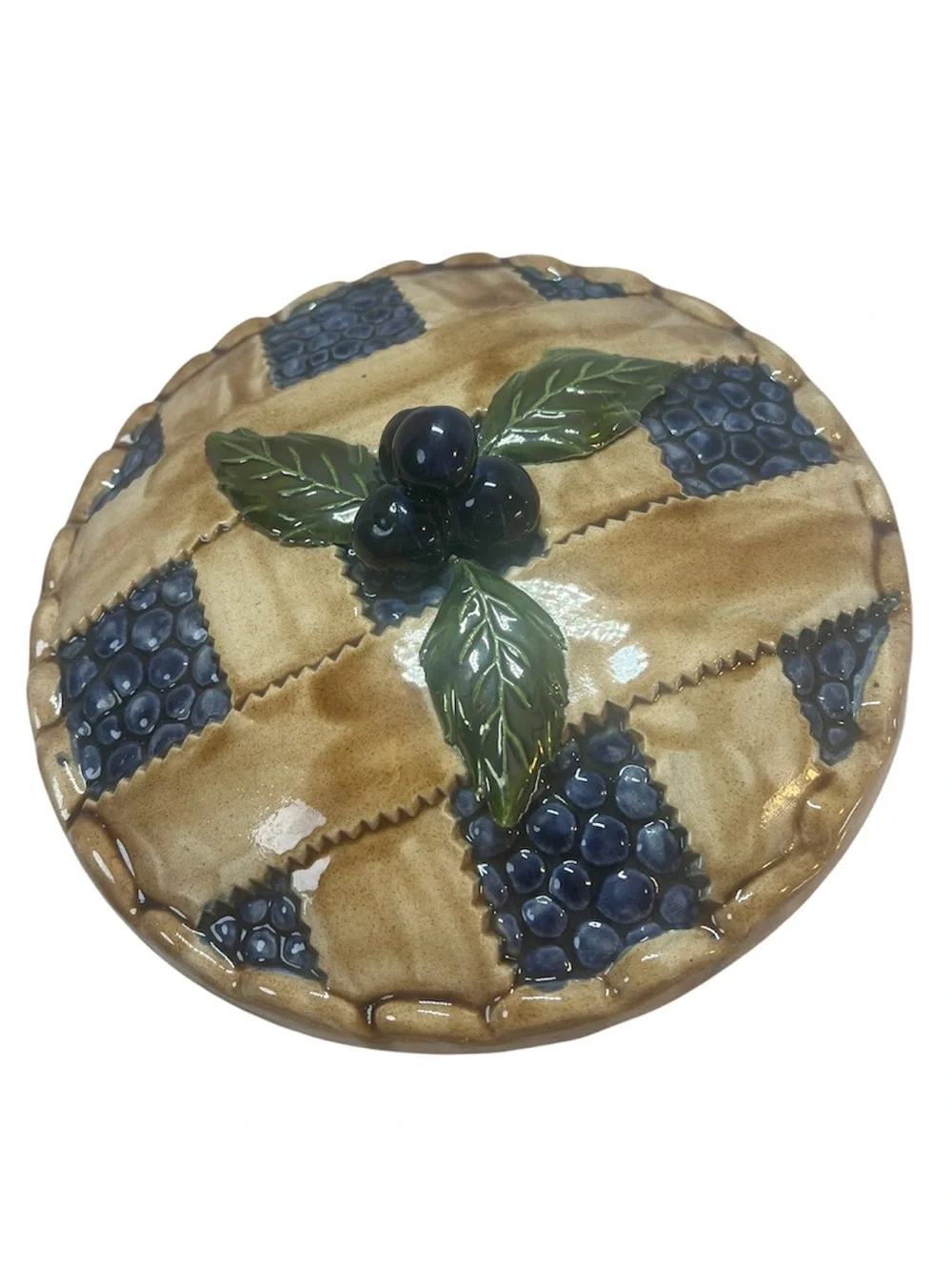 Ceramic Blueberry Pie Covered Dish from Portugal.